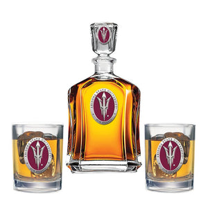 Arizona State University Pitch Fork Logo Capitol Decanter with 2 Glasses - Heritage Metalworks, Inc.