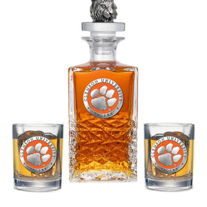 Clemson University Heritage Decanter with 3D Top & 2 Glasses - Heritage Metalworks, Inc.
