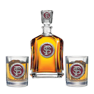 Florida State University FS Logo Capitol Decanter with 2 Glasses - Heritage Metalworks, Inc.