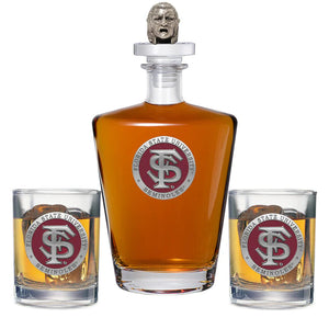 Florida State University FS Logo Royal Decanter with 3D Top & 2 Glasses - Heritage Metalworks, Inc.