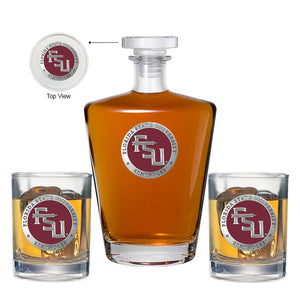 Florida State University FSU Logo Royal Decanter with 2 Glasses - Heritage Metalworks, Inc.