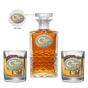 Georgia Tech GT Logo Heritage Decanter with 2 Glasses - Heritage Metalworks, Inc.