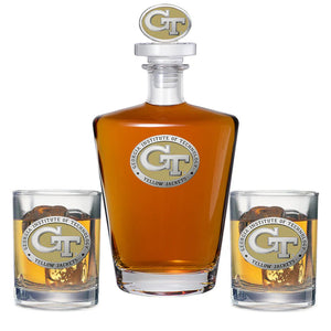 Georgia Tech GT Logo Royal Decanter with 3D Top & 2 Glasses - Heritage Metalworks, Inc.