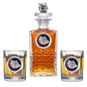 Gonzaga University Heritage Decanter with 3D Top Bulldog & 2 Glasses - Heritage Metalworks, Inc.