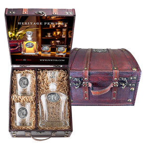 Grizzly Bear Capitol Decanter and 2 Glasses with Chest Box - Heritage Metalworks, Inc.
