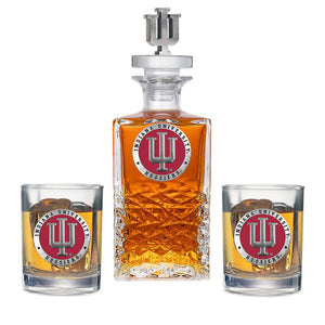 Indiana University Heritage Decanter with 3D Top & 2 Glasses - Heritage Metalworks, Inc.