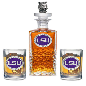 Louisiana State University Heritage Decanter with 3D Top & 2 Glasses - Heritage Metalworks, Inc.