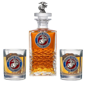 Marine Corps Heritage Decanter with 3D Top & 2 Glasses - Heritage Metalworks, Inc.