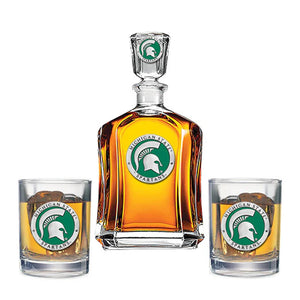 Michigan State University Capitol Decanter with 2 Glasses - Heritage Metalworks, Inc.