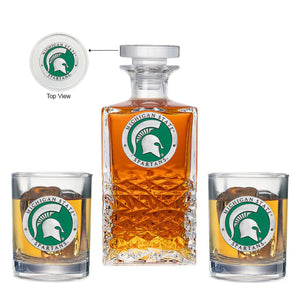 Michigan State University Heritage Decanter with 2 Glasses - Heritage Metalworks, Inc.