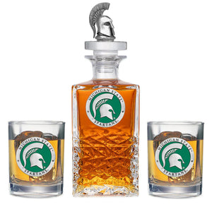 Michigan State University Heritage Decanter with 3D Top & 2 Glasses - Heritage Metalworks, Inc.