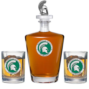 Michigan State University Royal Decanter with 3D Top & 2 Glasses - Heritage Metalworks, Inc.