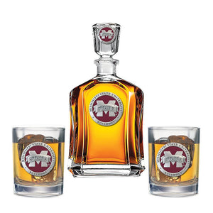 Mississippi State University Bulldogs "M" Logo Capitol Decanter with 2 Glasses - Heritage Metalworks, Inc.