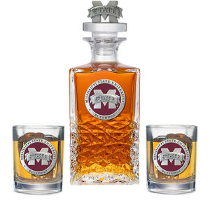 Mississippi State University Bulldogs "M" Logo Heritage Decanter with 3D Top & 2 Glasses - Heritage Metalworks, Inc.