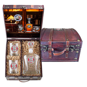North Carolina State University Capitol Decanter and 2 Glasses with Chest Box - Heritage Metalworks, Inc.
