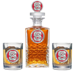 North Carolina State University Heritage Decanter with 3D Top & 2 Glasses - Heritage Metalworks, Inc.