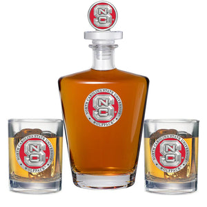 North Carolina State University Royal Decanter with 3D Top & 2 Glasses - Heritage Metalworks, Inc.