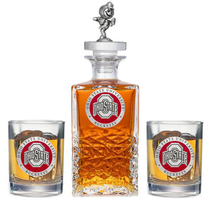 Ohio State University Heritage Decanter with 3D Top & 2 Glasses - Heritage Metalworks, Inc.