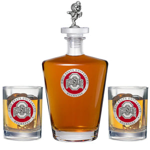 Ohio State University Royal Decanter with 3D Top & 2 Glasses - Heritage Metalworks, Inc.