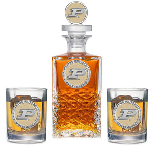 Purdue University Heritage Decanter with 3D Top & 2 Glasses - Heritage Metalworks, Inc.