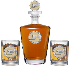 Purdue University Royal Decanter with 3D Top & 2 Glasses - Heritage Metalworks, Inc.