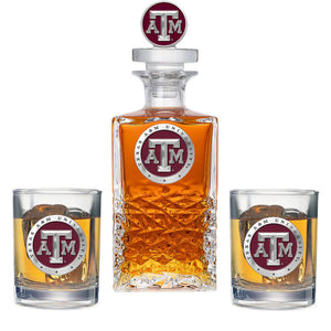 Texas A&M University Heritage Decanter with 3D Top & 2 Glasses - Heritage Metalworks, Inc.