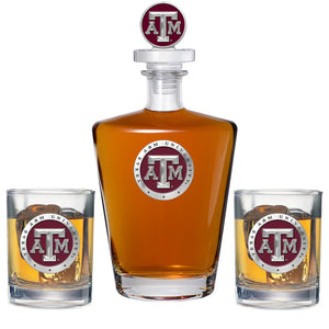 Texas A&M University Royal Decanter with 3D Top & 2 Glasses - Heritage Metalworks, Inc.