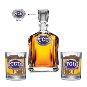 Texas Christian University Capitol Decanter with 2 Glasses - Heritage Metalworks, Inc.
