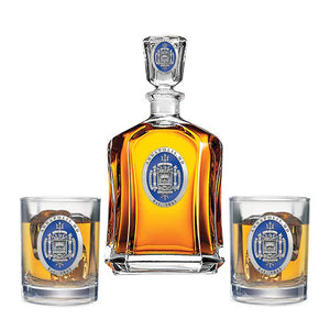 United States Naval Academy Crest Capitol Decanter with 2 Glasses - Heritage Metalworks, Inc.