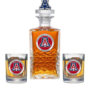 University of Arizona Heritage Decanter with 3D Top & 2 Glasses - Heritage Metalworks, Inc.