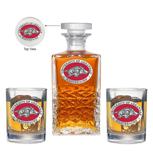 University of Arkansas Heritage Decanter with 2 Glasses - Heritage Metalworks, Inc.