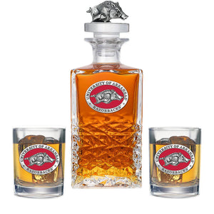 University of Arkansas Heritage Decanter with 3D Top & 2 Glasses - Heritage Metalworks, Inc.