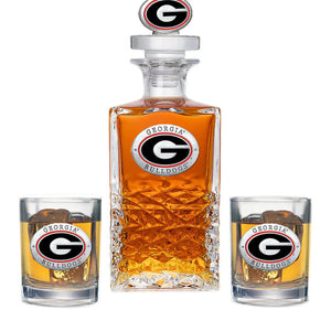 University of Georgia Heritage Decanter with 3D Top & 2 Glasses - Heritage Metalworks, Inc.