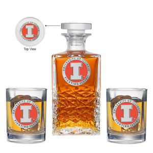 University of Illinois Heritage Decanter with 2 Glasses - Heritage Metalworks, Inc.