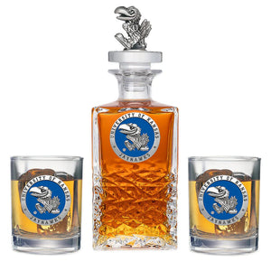 University of Kansas Heritage Decanter with 3D Top & 2 Glasses - Heritage Metalworks, Inc.