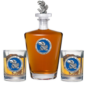 University of Kansas Royal Decanter with 3D Top & 2 Glasses - Heritage Metalworks, Inc.