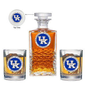 University of Kentucky UK Logo Heritage Decanter with 2 Glasses - Heritage Metalworks, Inc.