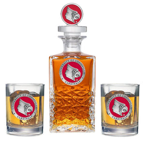 University of Louisville Heritage Decanter with 3D Top & 2 Glasses - Heritage Metalworks, Inc.
