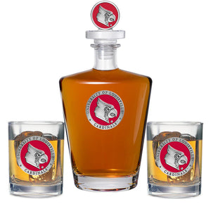 University of Louisville Royal Decanter with 3D Top & 2 Glasses - Heritage Metalworks, Inc.