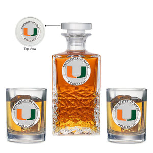 University of Miami Heritage Decanter with 2 Glasses - Heritage Metalworks, Inc.
