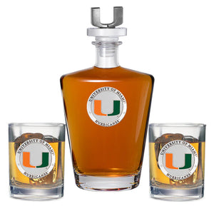 University of Miami Royal Decanter with 3D Top & 2 Glasses - Heritage Metalworks, Inc.