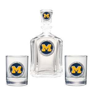 University of Michigan Capitol Decanter with 2 Glasses - Heritage Metalworks, Inc.