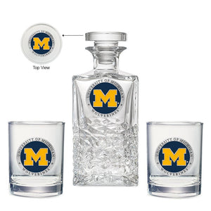 University of Michigan Heritage Decanter with 2 Glasses - Heritage Metalworks, Inc.