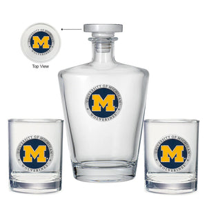 University of Michigan Royal Decanter with 2 Glasses - Heritage Metalworks, Inc.
