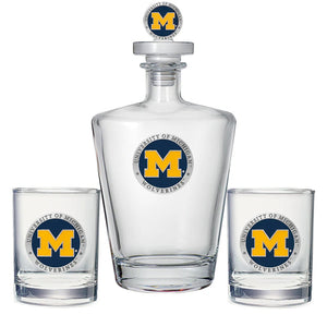 University of Michigan Royal Decanter with 3D Top & 2 Glasses - Heritage Metalworks, Inc.