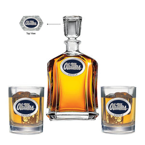 University of Mississippi "Ole Miss" Blue Logo Capitol Decanter with 2 Glasses - Heritage Metalworks, Inc.