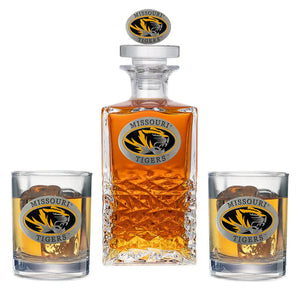 University of Missouri Heritage Decanter with 3D Top & 2 Glasses - Heritage Metalworks, Inc.