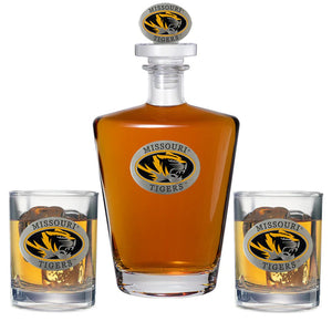 University of Missouri Royal Decanter with 3D Top & 2 Glasses - Heritage Metalworks, Inc.