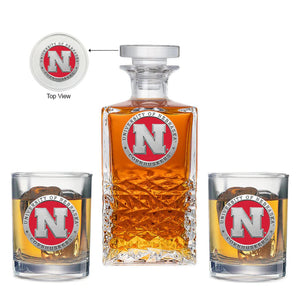 University of Nebraska Heritage Decanter with 2 Glasses - Heritage Metalworks, Inc.