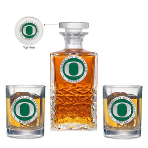 University of Oregon Heritage Decanter with 2 Glasses - Heritage Metalworks, Inc.